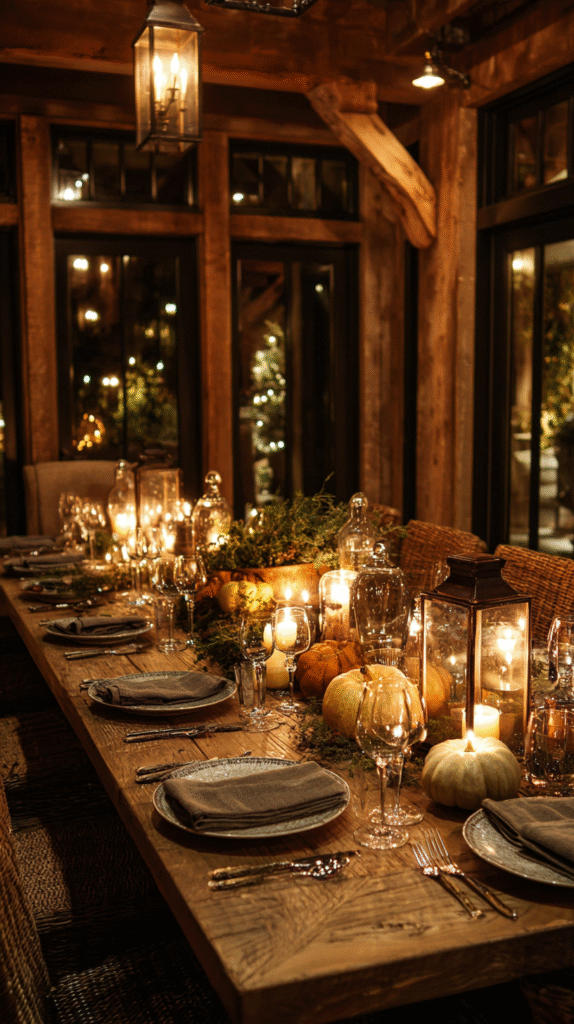 Thanksgiving table glowing with candlelight
