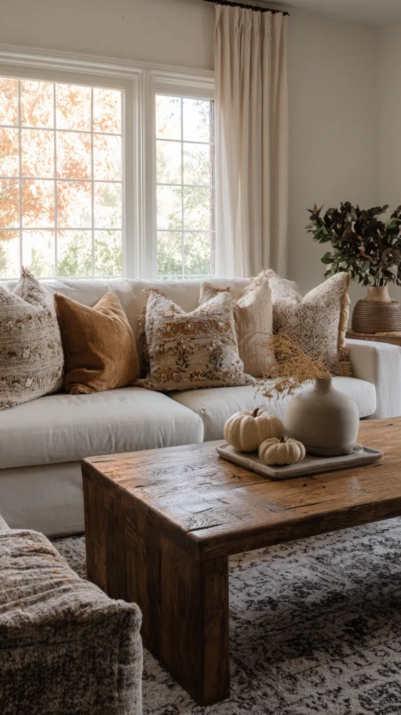 Living room showing a mix of styles — boho pillows