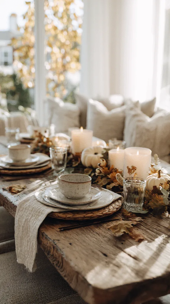 cozy dining table with subtle fall base decor