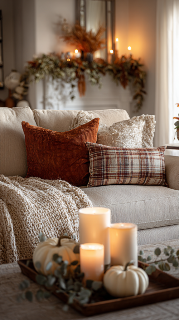 cozy living room corner with beige sofa