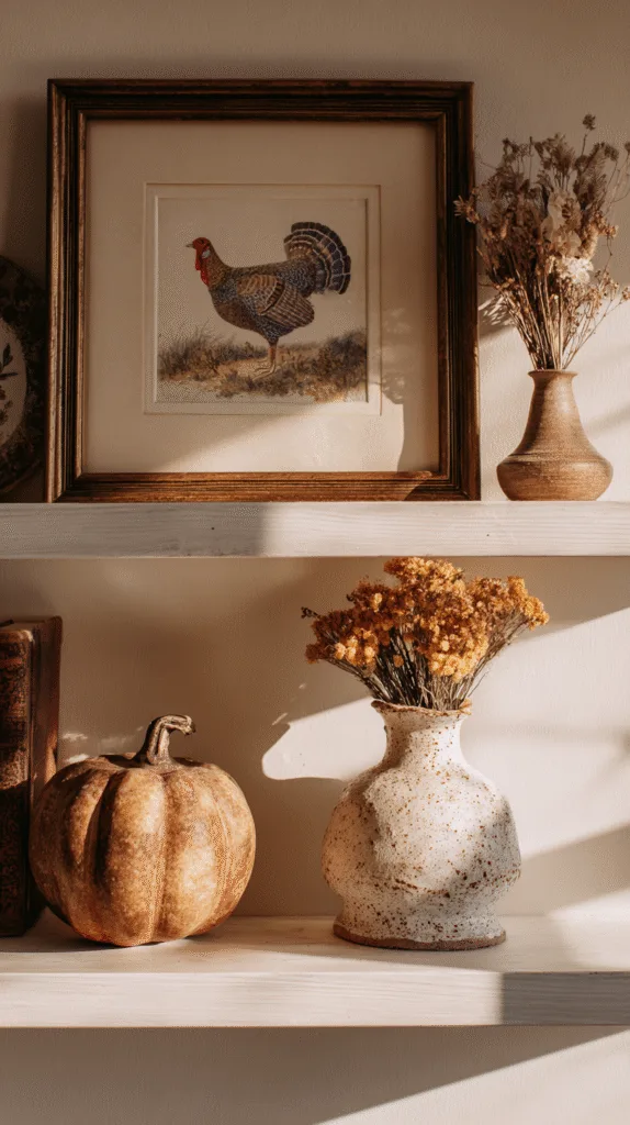 cozy shelf with mix of family heirlooms