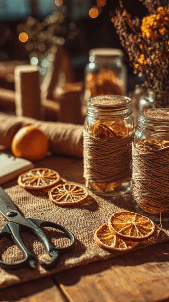 creative workspace table with DIY fall decorations